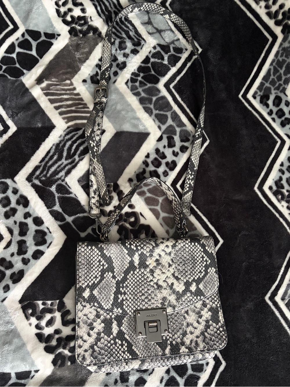 ALDO Snake-Print Crossbody Bag in Black and White